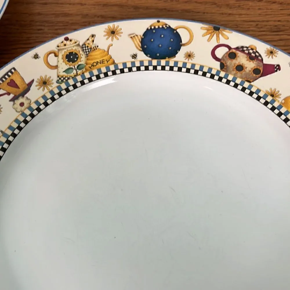 2 Sakura Dinner Plates Teapots Pattern 11” Debbie Mumm 1998